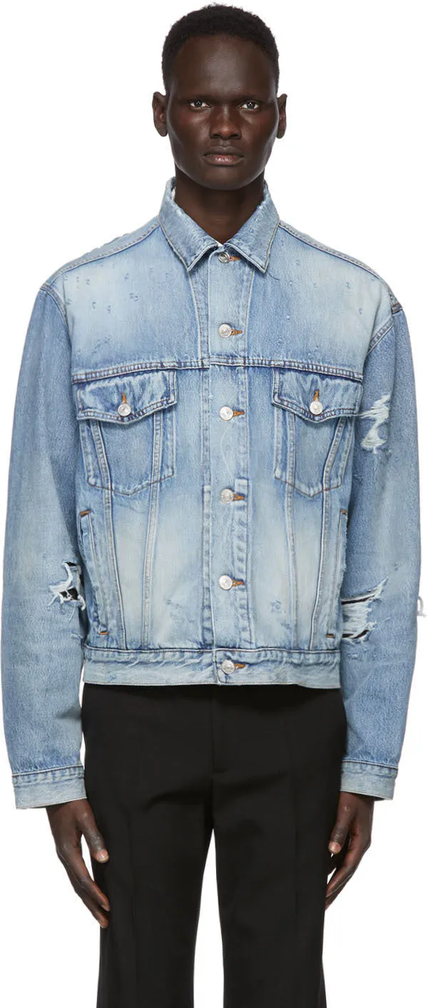 Balenciaga Blue Denim Ripped Jacket