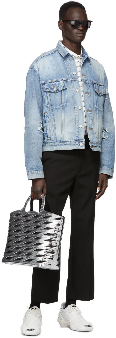 Balenciaga Blue Denim Ripped Jacket