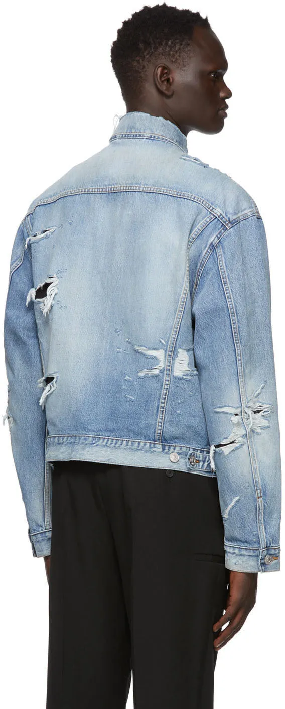 Balenciaga Blue Denim Ripped Jacket