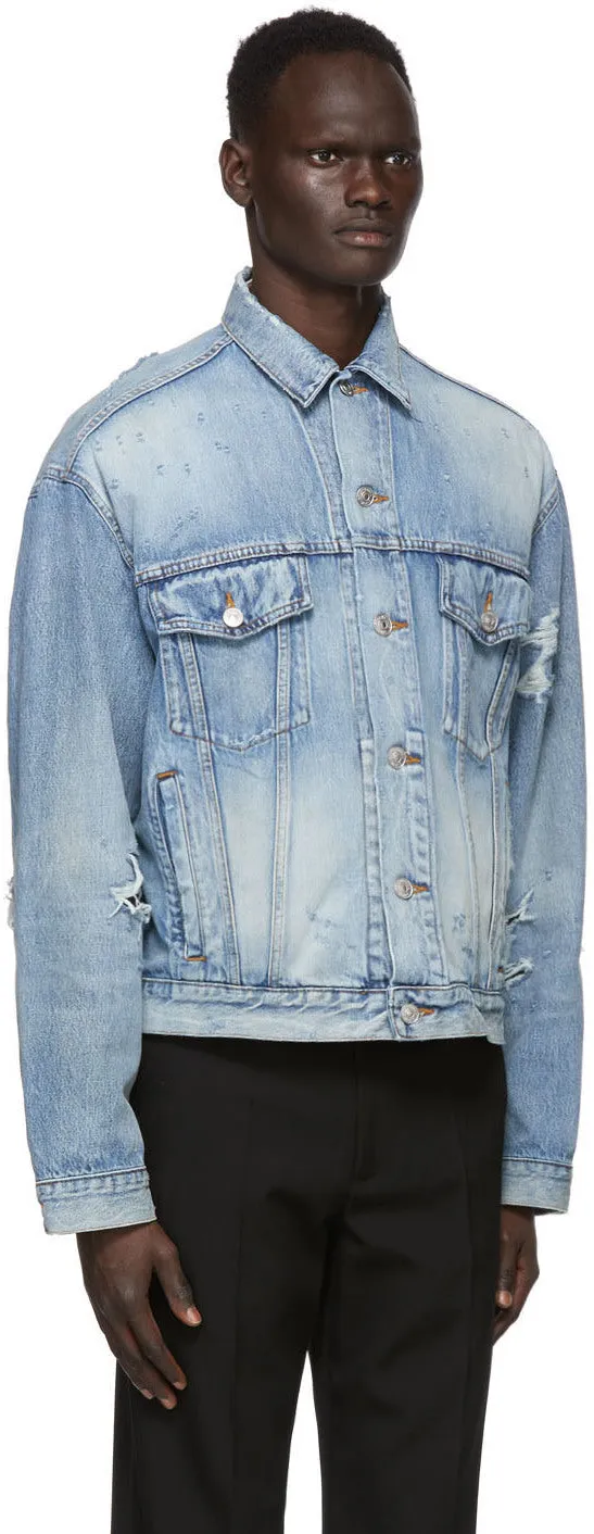 Balenciaga Blue Denim Ripped Jacket