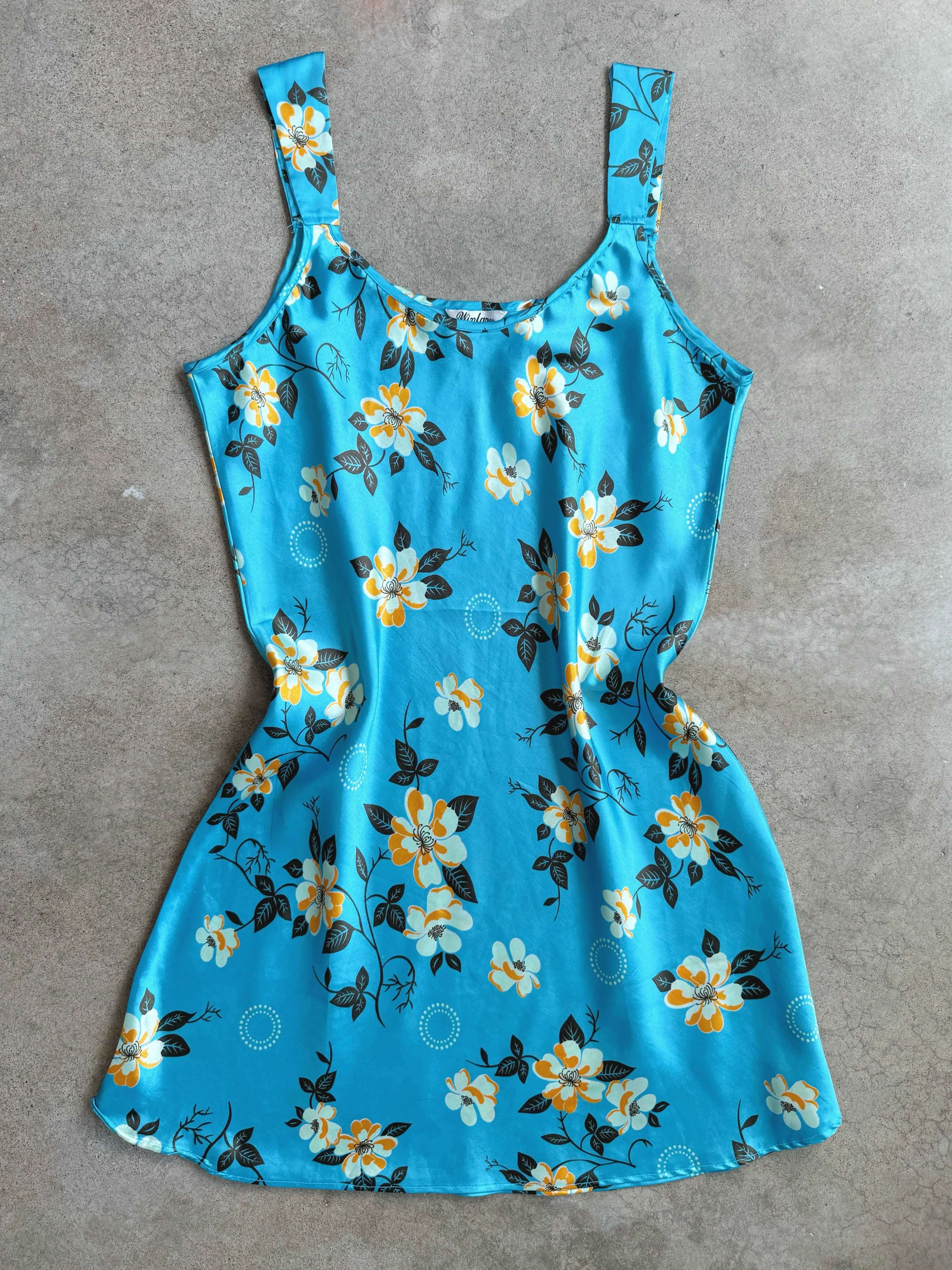 Blue Floral Satin Slip Dress (L)