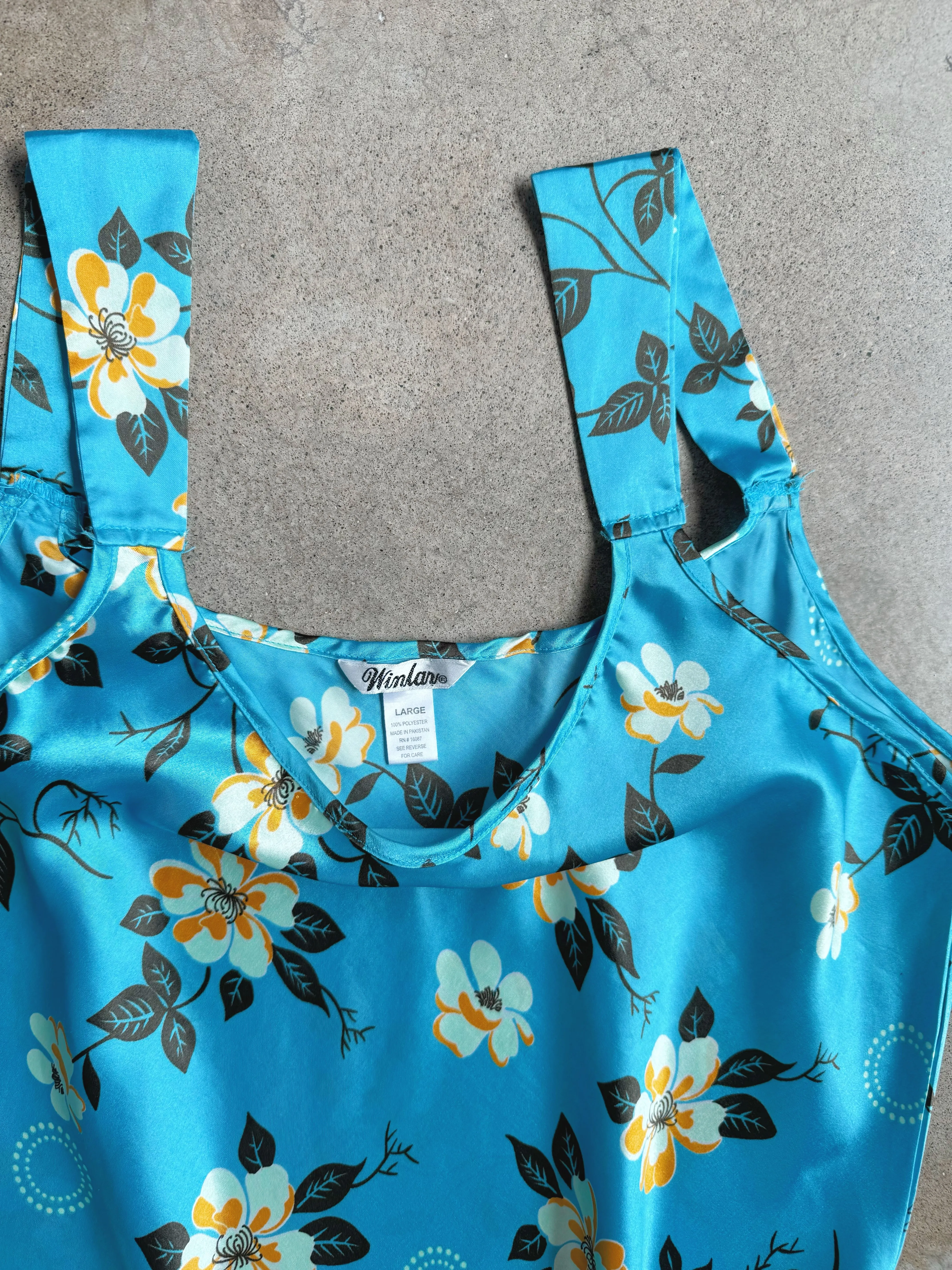 Blue Floral Satin Slip Dress (L)
