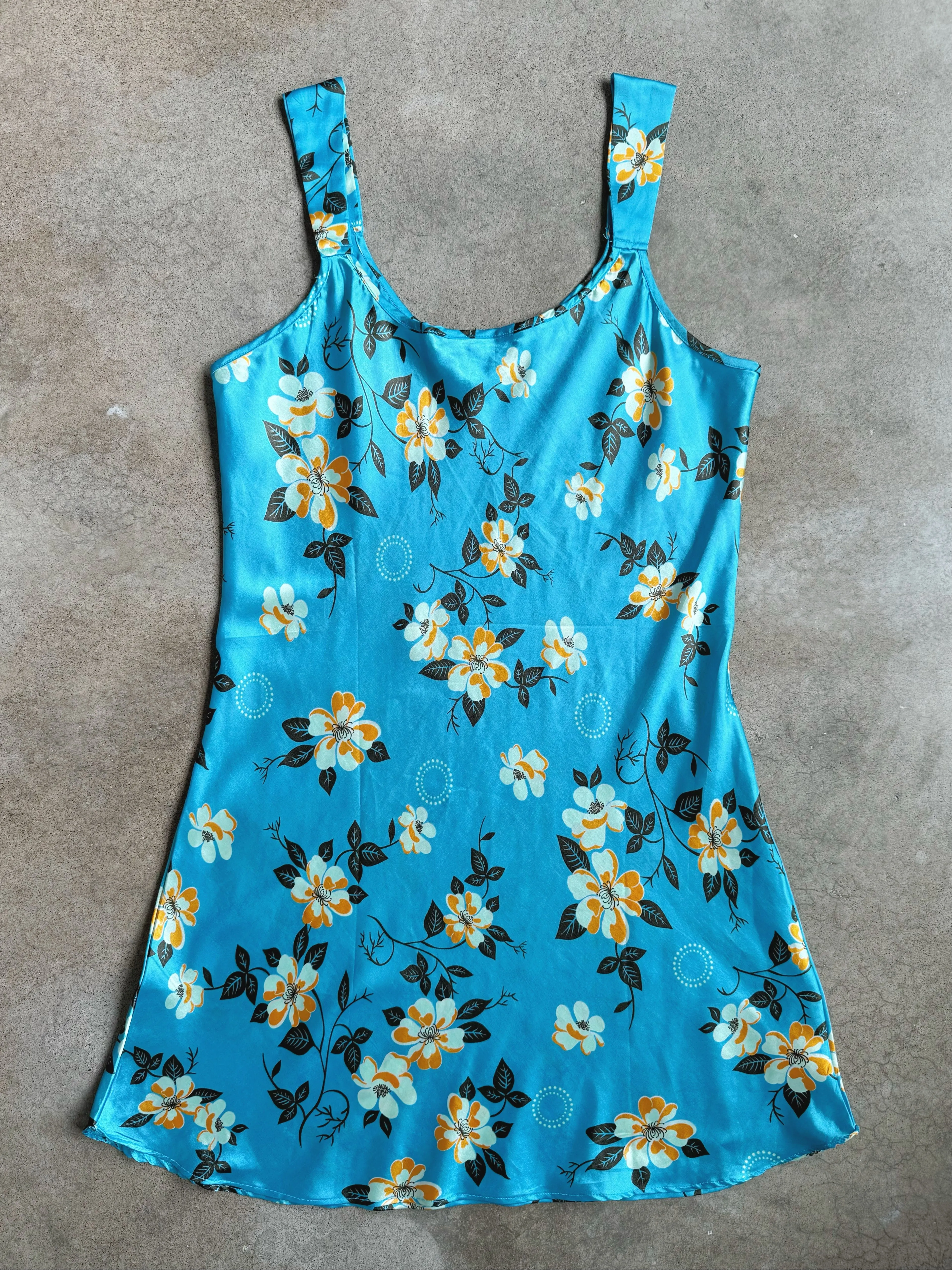 Blue Floral Satin Slip Dress (L)