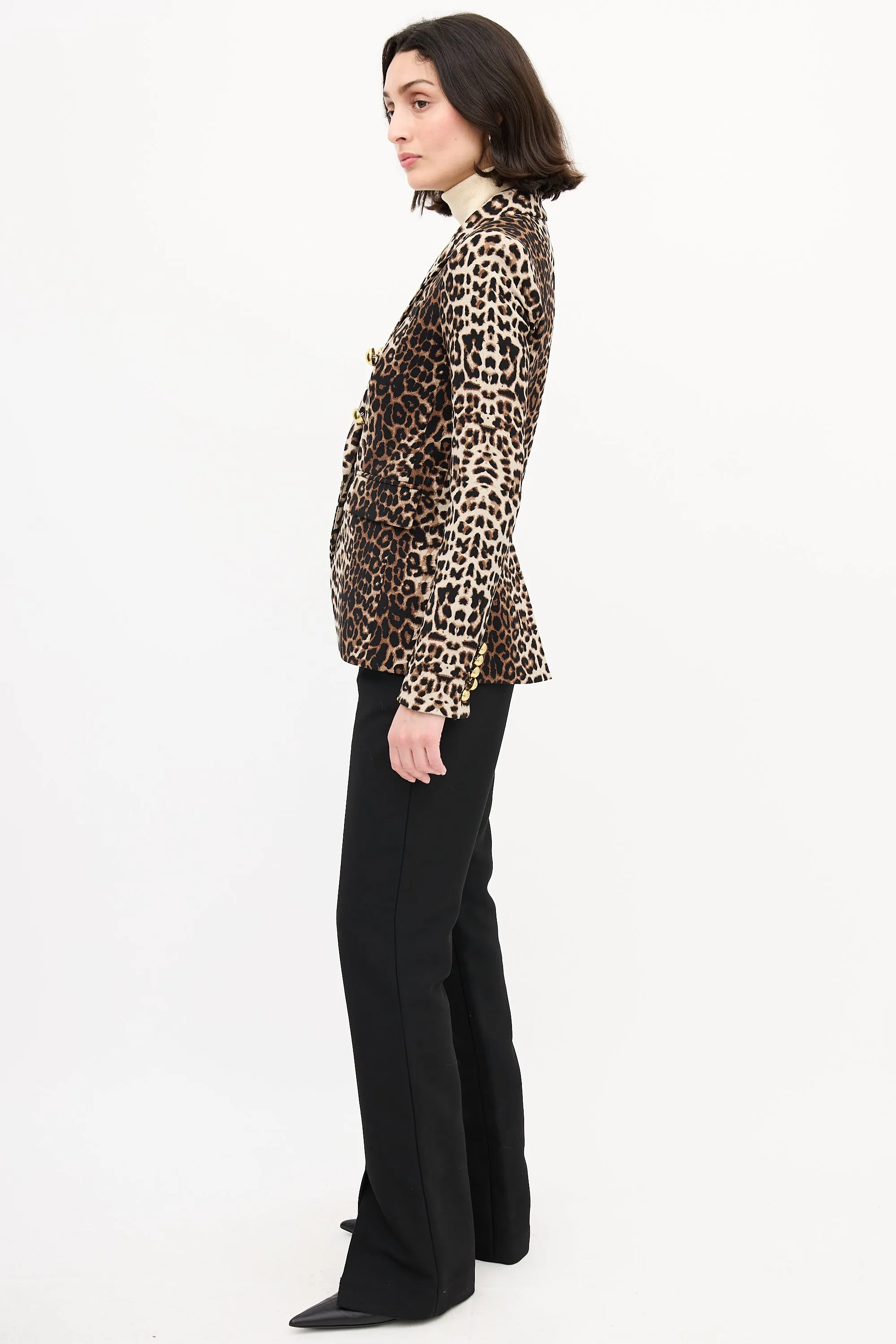 Brown & Black Printed Double Breasted Blazer