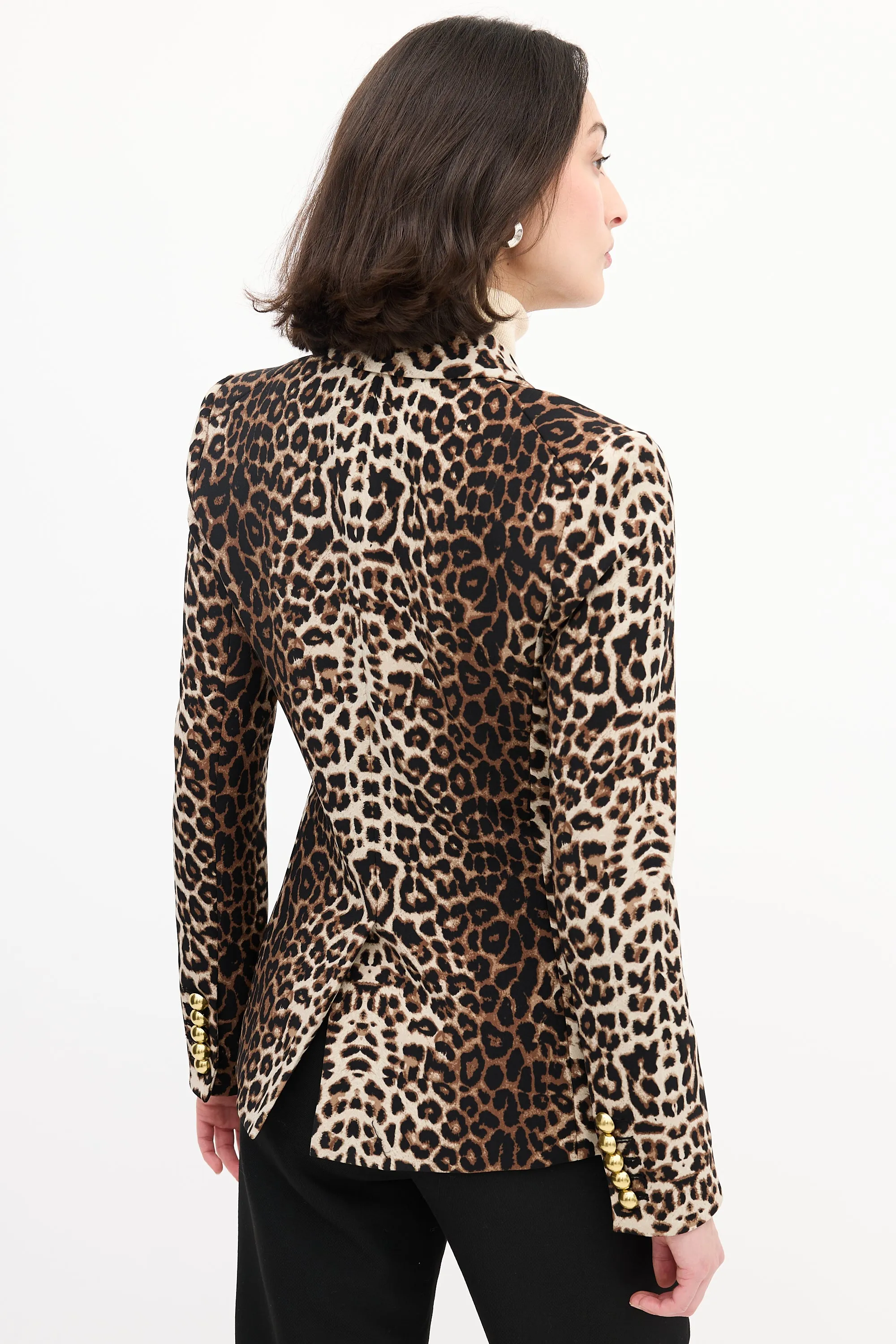 Brown & Black Printed Double Breasted Blazer