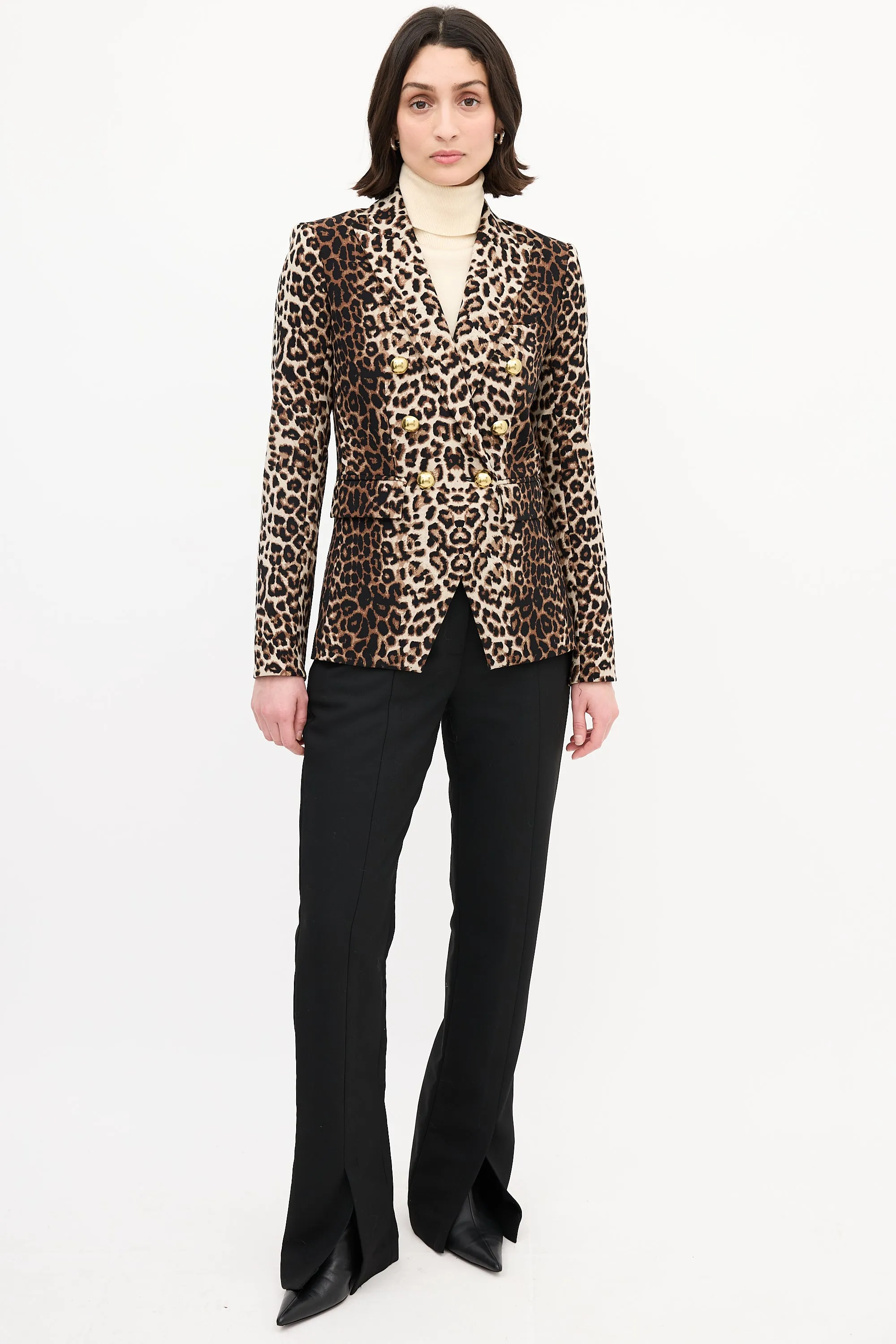 Brown & Black Printed Double Breasted Blazer