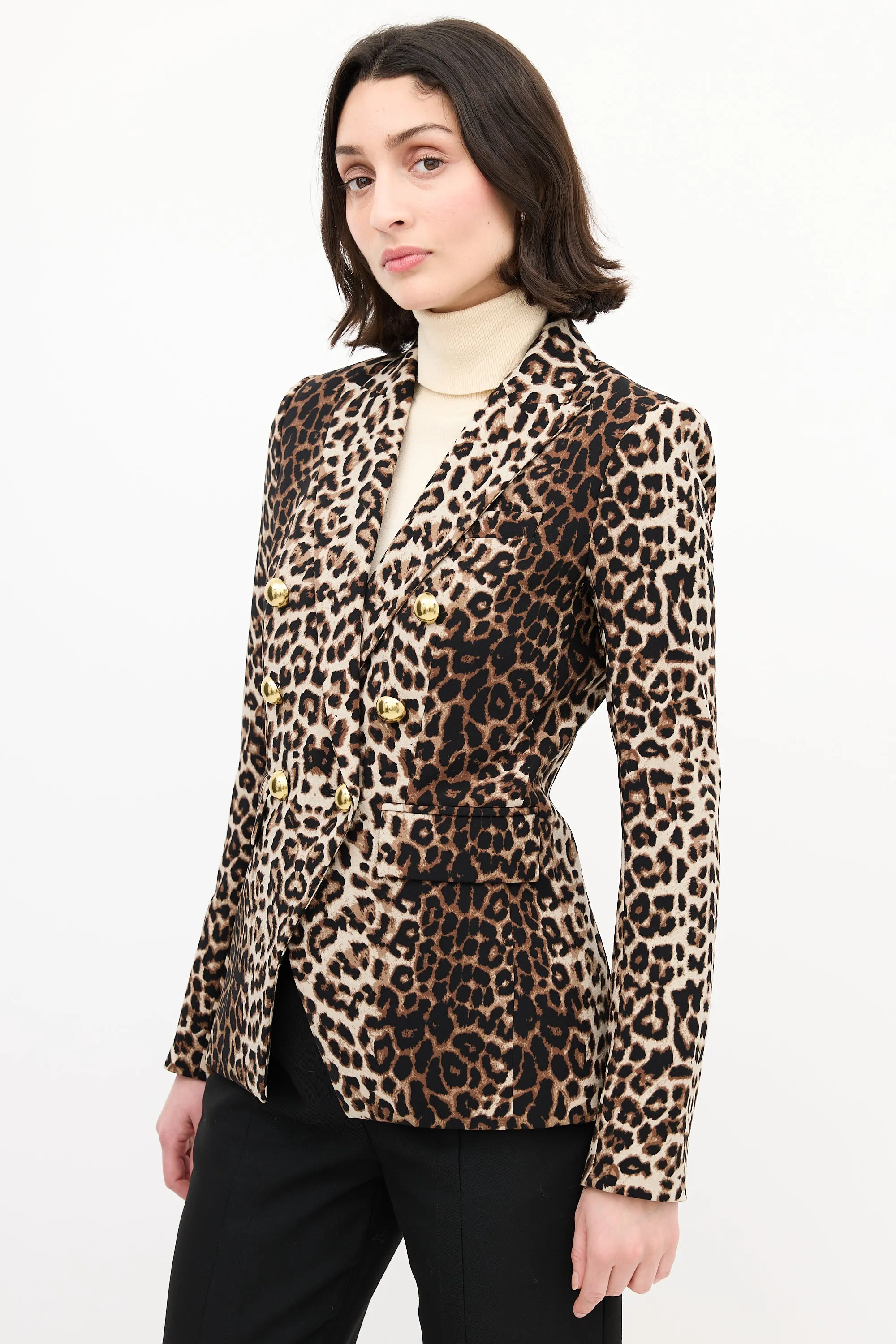 Brown & Black Printed Double Breasted Blazer