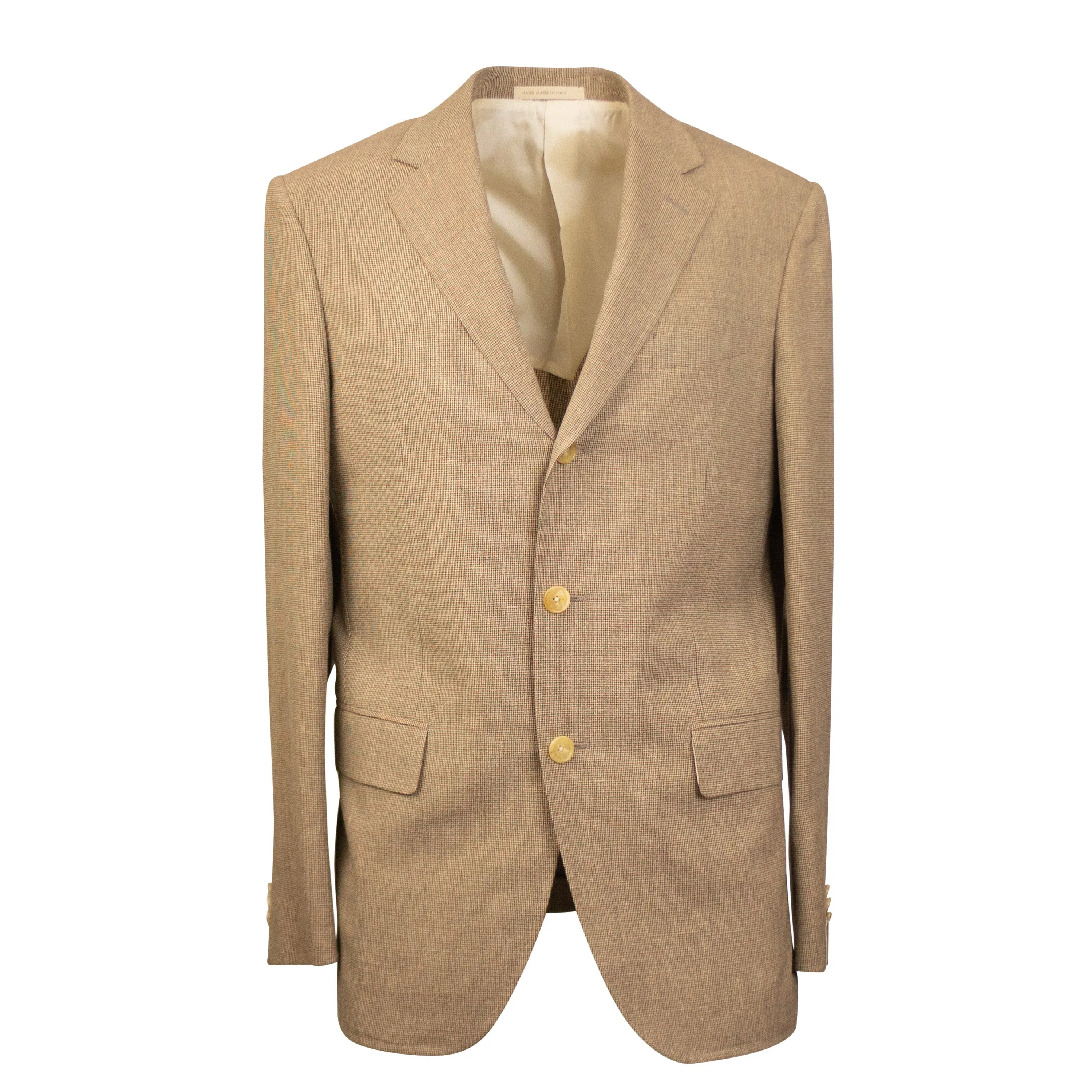 Brown Houndstooth Wool Blend Single Breasted Blazer