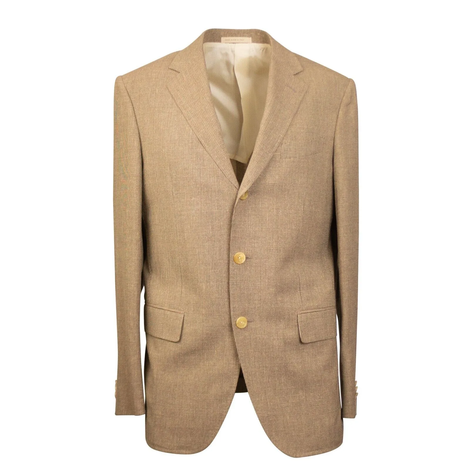Brown Houndstooth Wool Blend Single Breasted Blazer