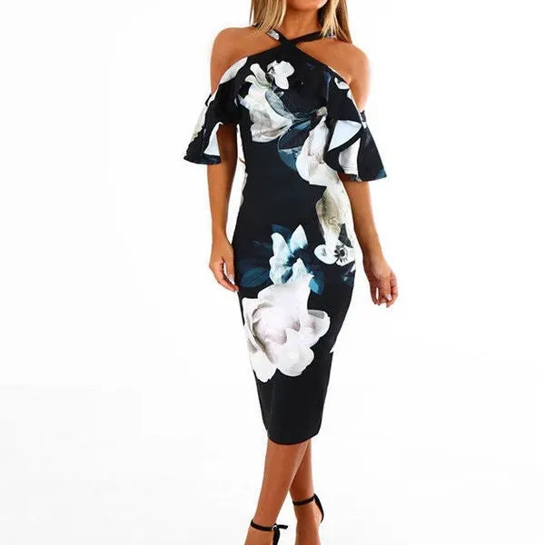 Fashion Spaghetti Straps Printing Slim Bodycon Dress