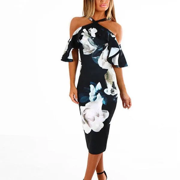 Fashion Spaghetti Straps Printing Slim Bodycon Dress