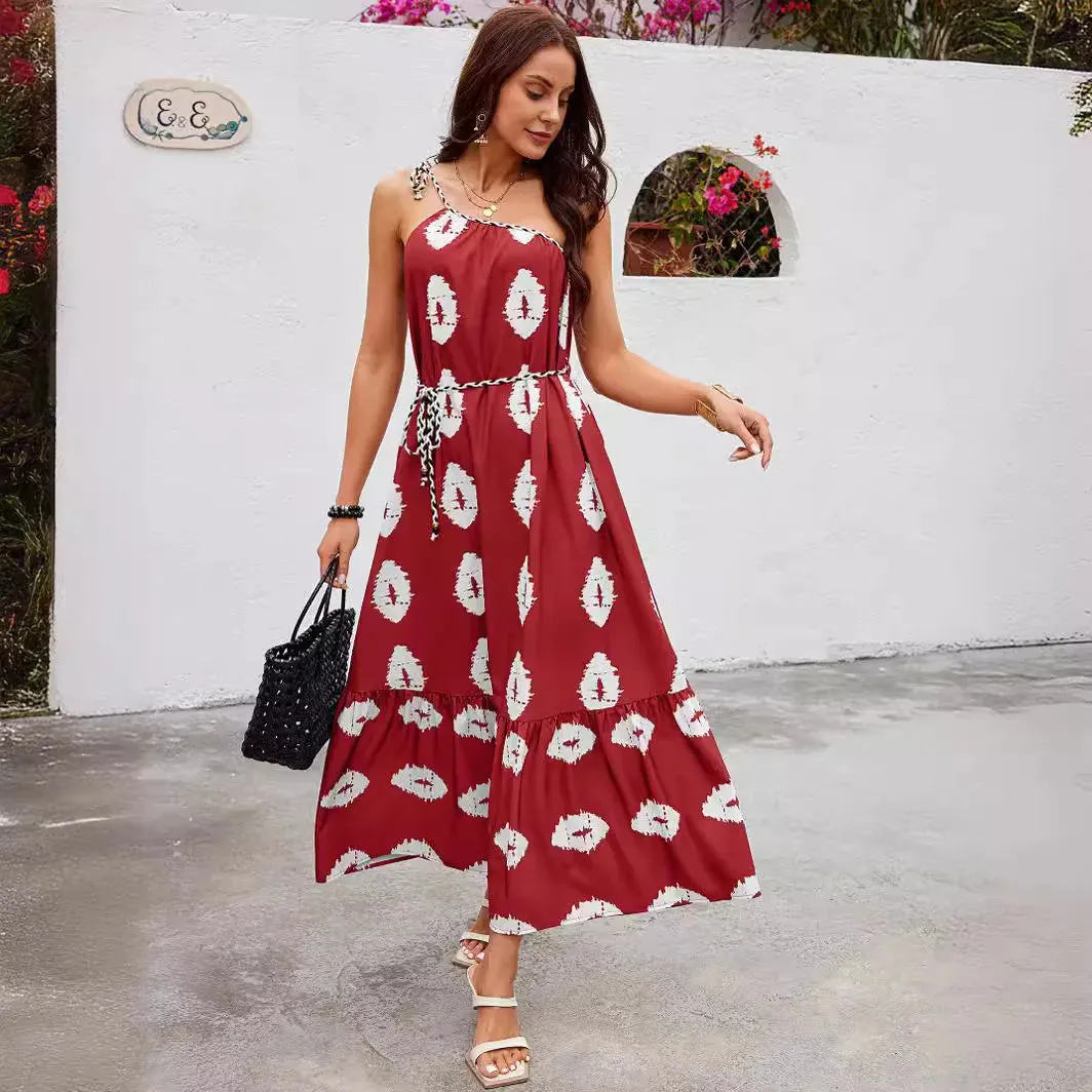Holiday Beach Long for Women New Fashion Color Diagonal Maxi Dress