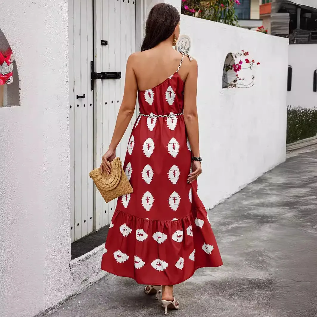 Holiday Beach Long for Women New Fashion Color Diagonal Maxi Dress