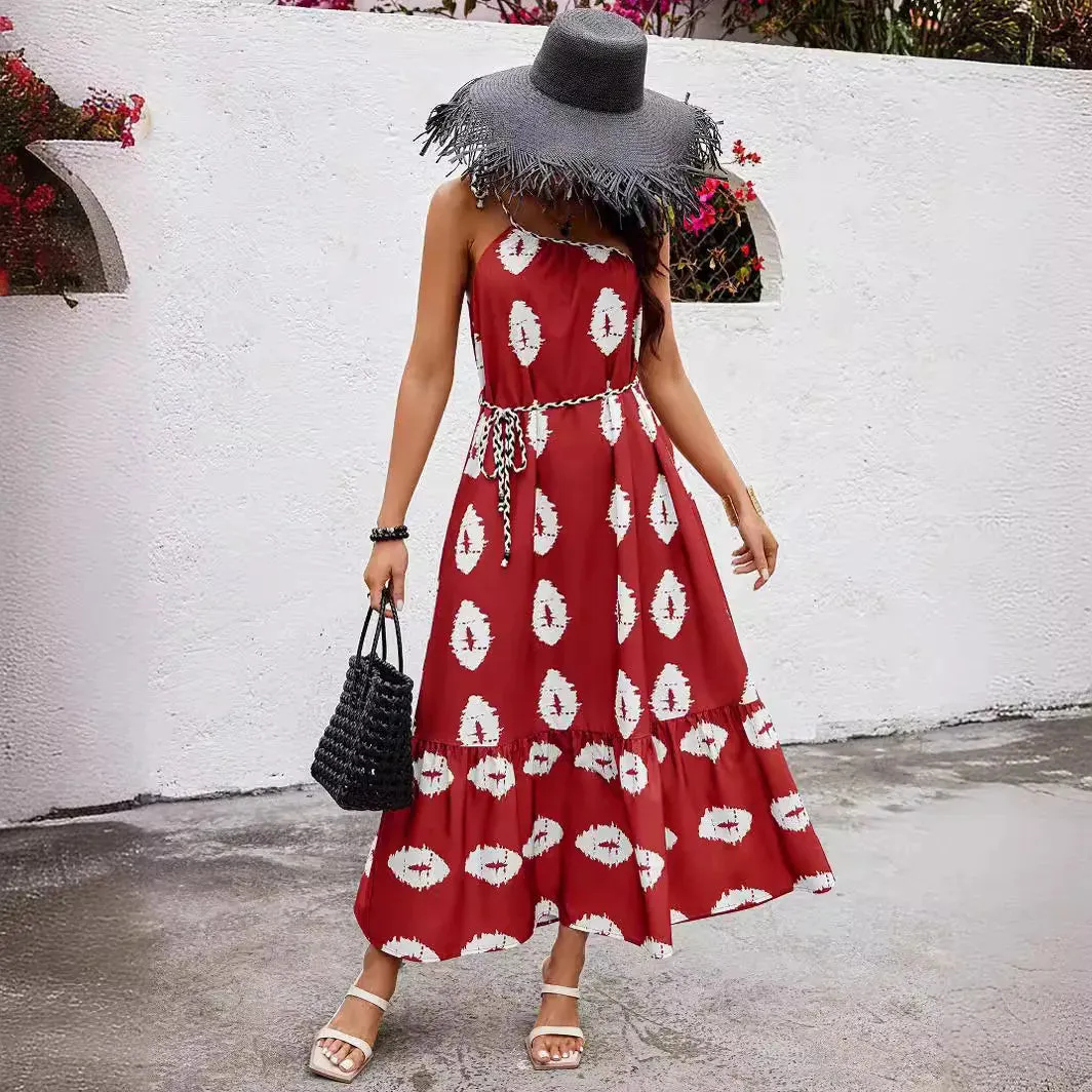 Holiday Beach Long for Women New Fashion Color Diagonal Maxi Dress