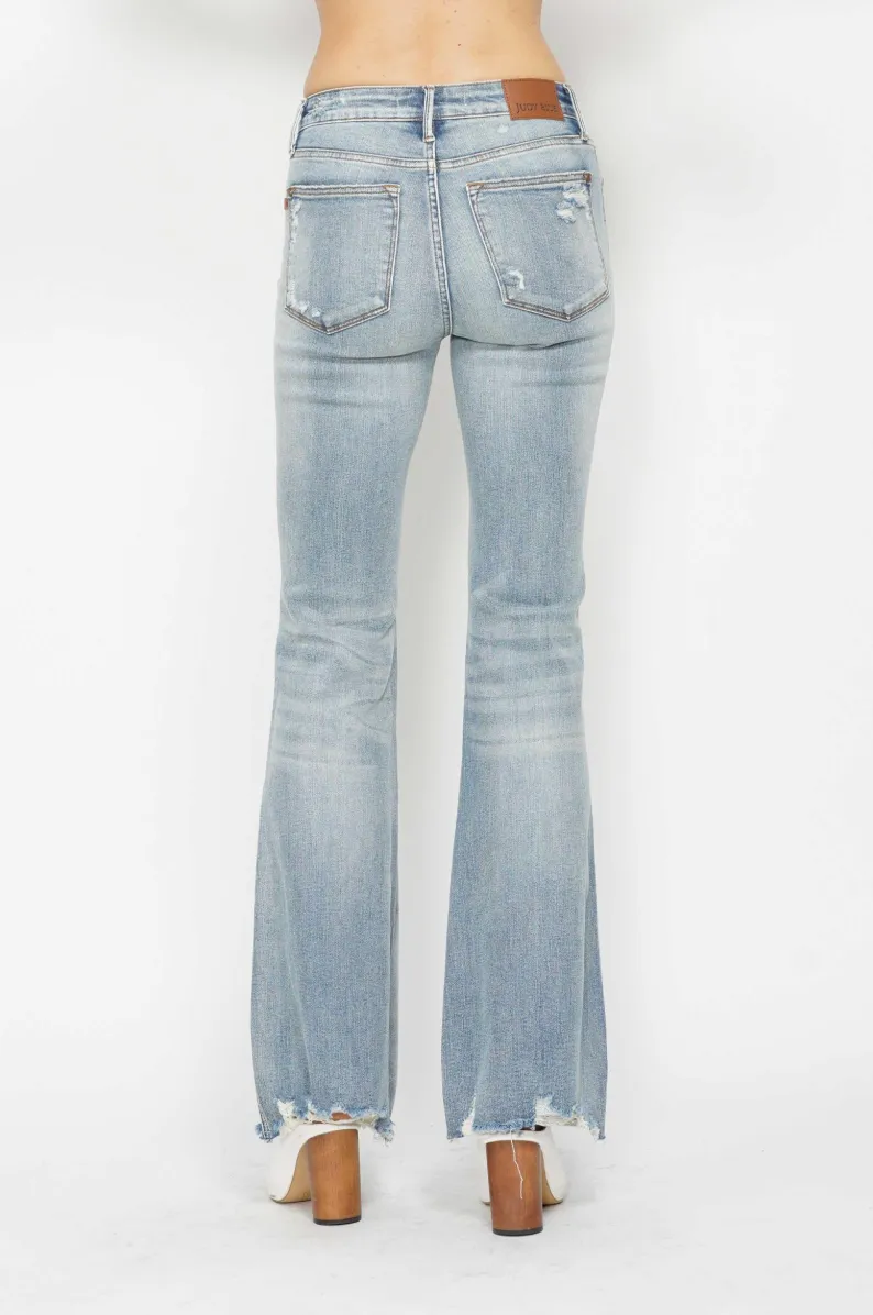 Judy Blue Mid Rise Tummy Control Destroyed Flare Jeans