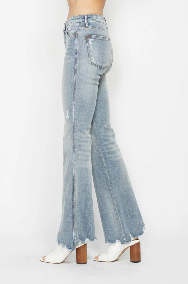 Judy Blue Mid Rise Tummy Control Destroyed Flare Jeans
