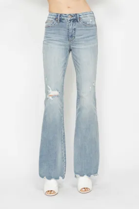 Judy Blue Mid Rise Tummy Control Destroyed Flare Jeans