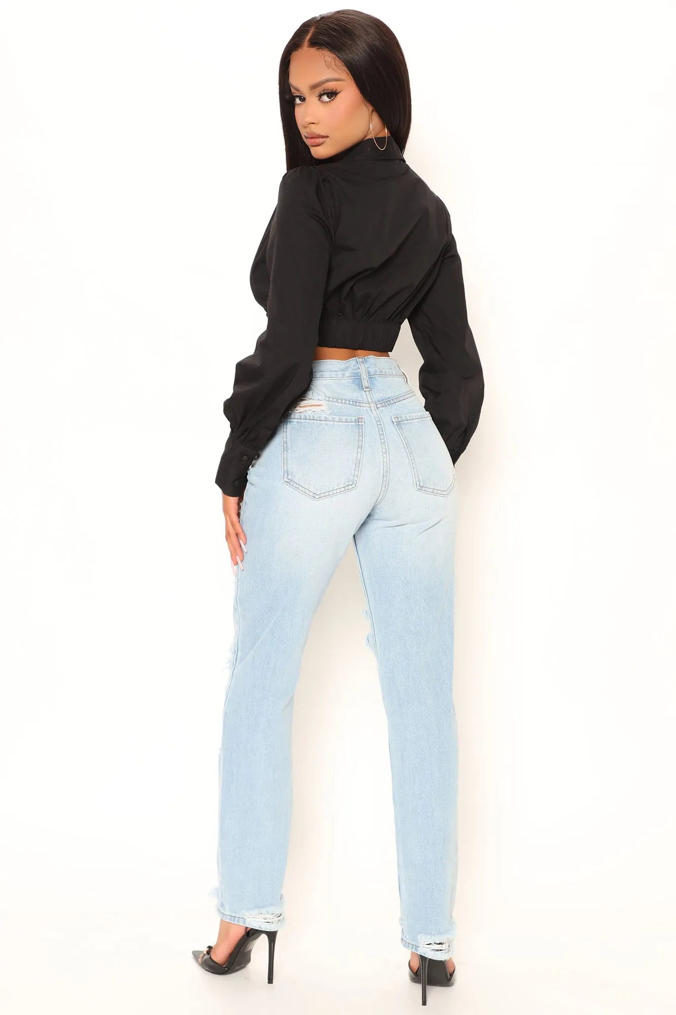 KittenAlarm - 90's Loose Ripped Slouch Fit Jeans - Light Blue Wash