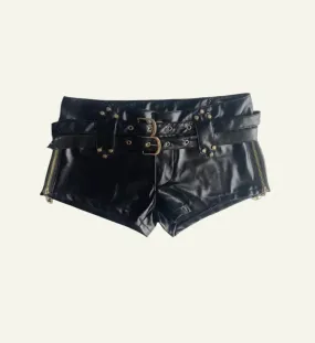 Leather Side Zipper Splicing Hot Pants