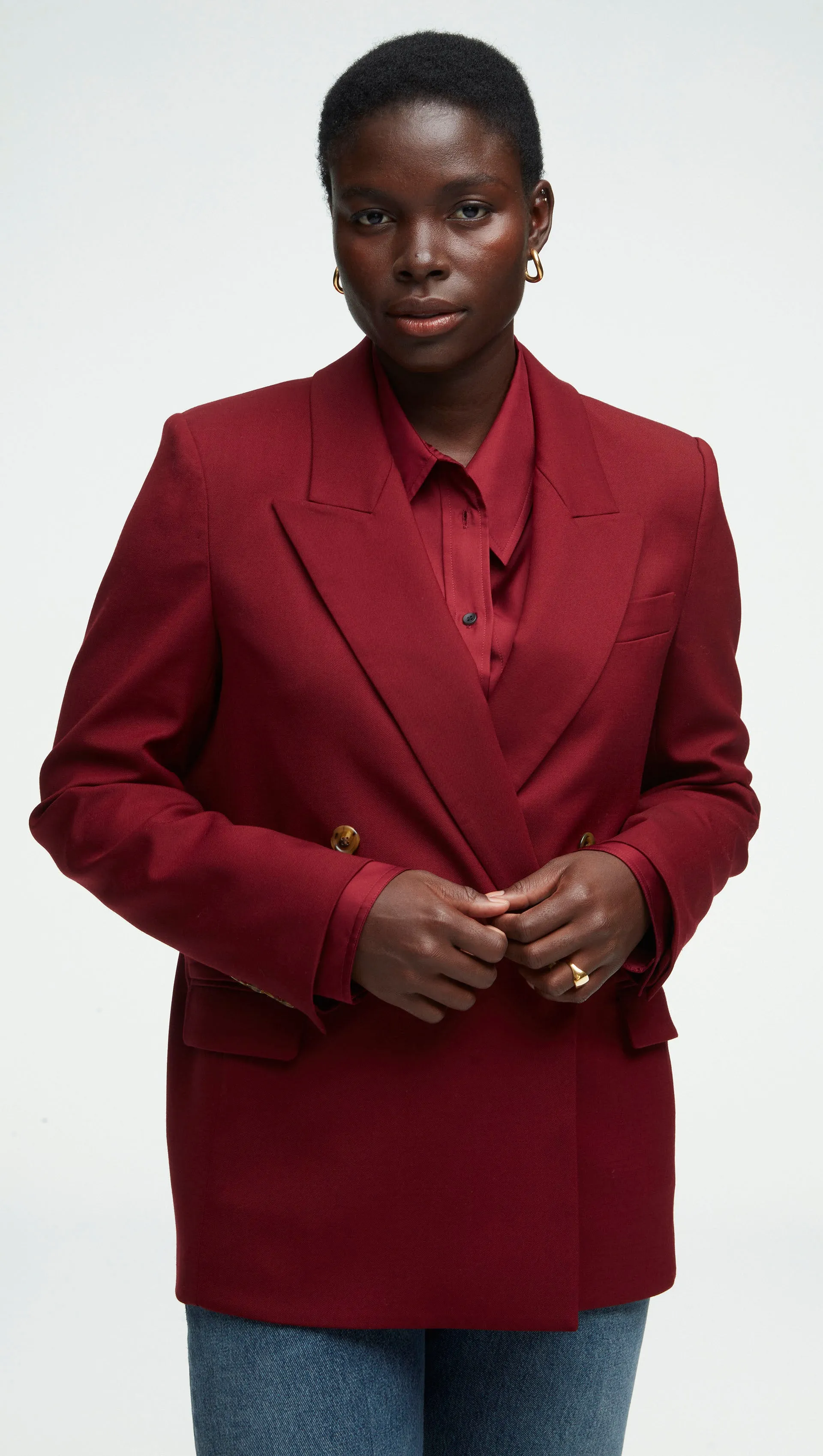 Peak Lapel Blazer in Seasonless Wool | Merlot