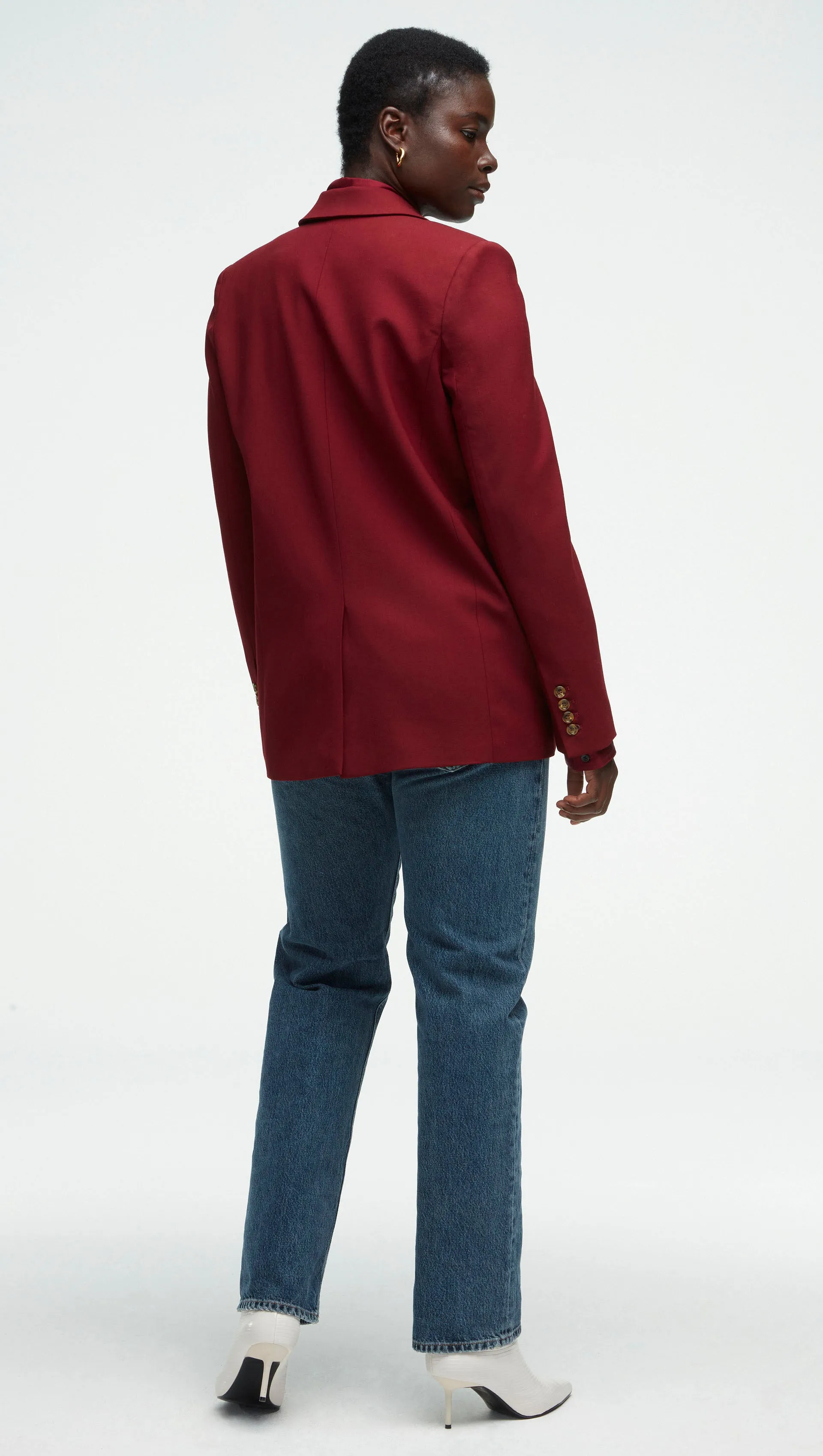 Peak Lapel Blazer in Seasonless Wool | Merlot