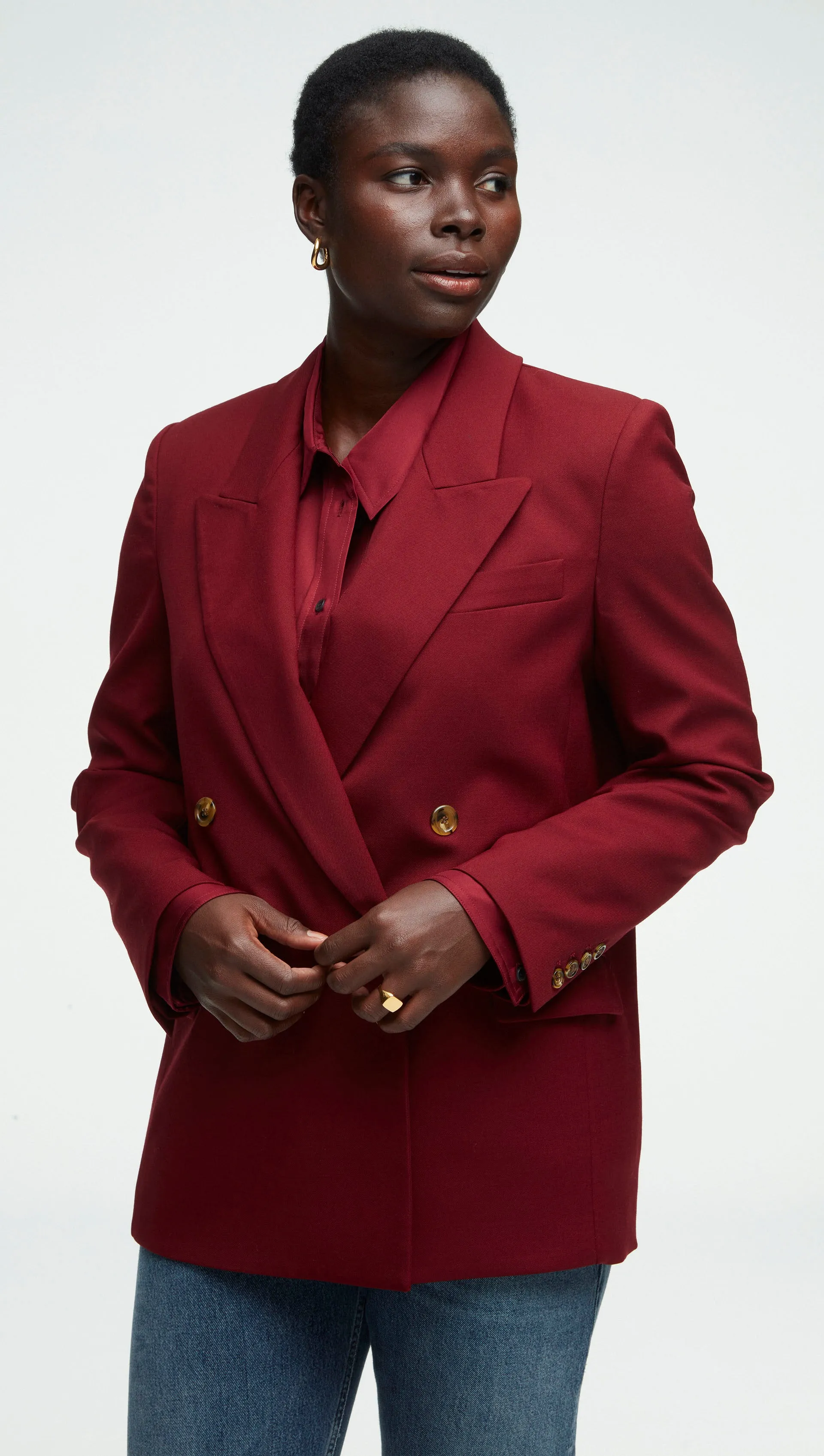 Peak Lapel Blazer in Seasonless Wool | Merlot