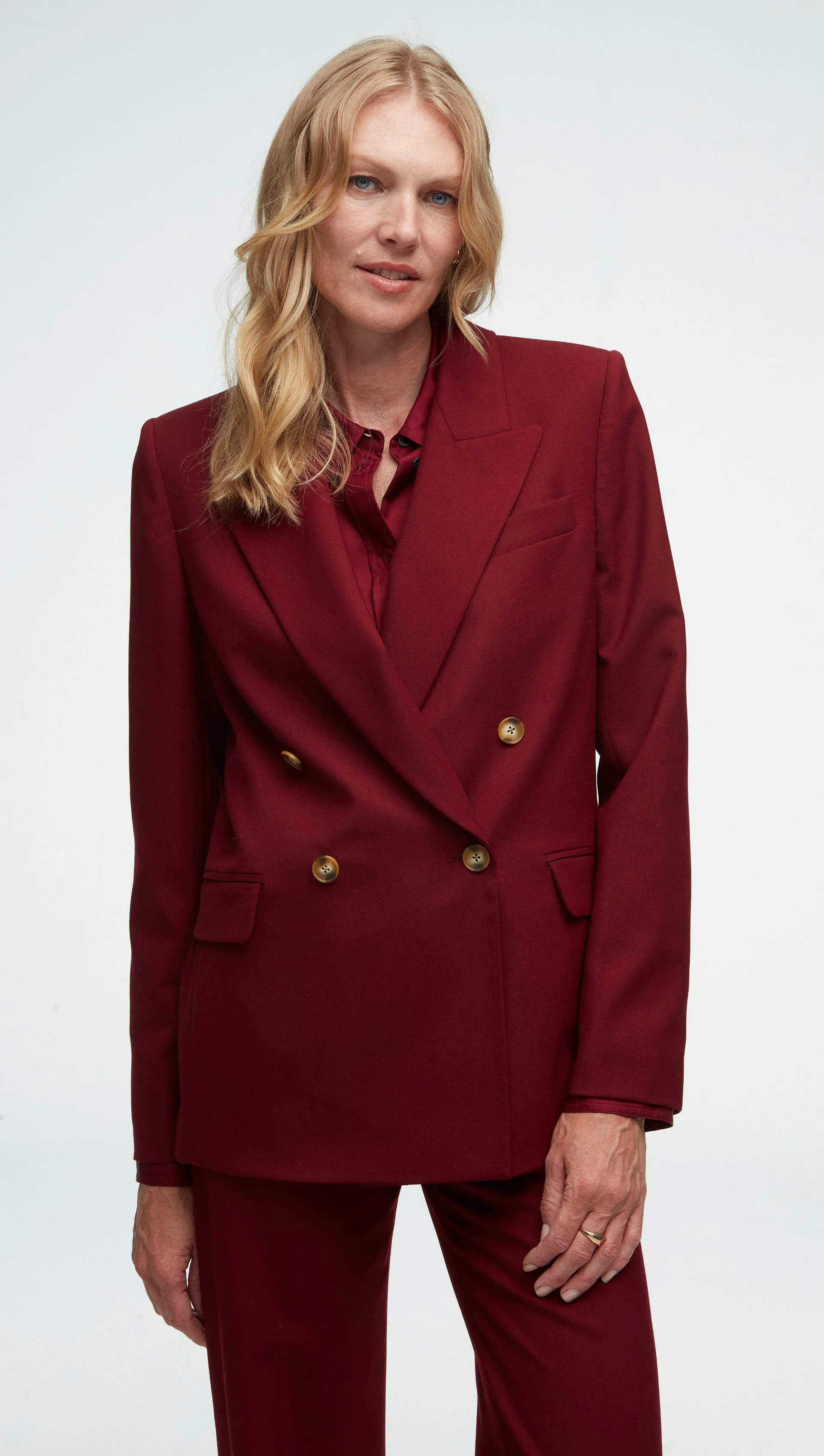 Peak Lapel Blazer in Seasonless Wool | Merlot