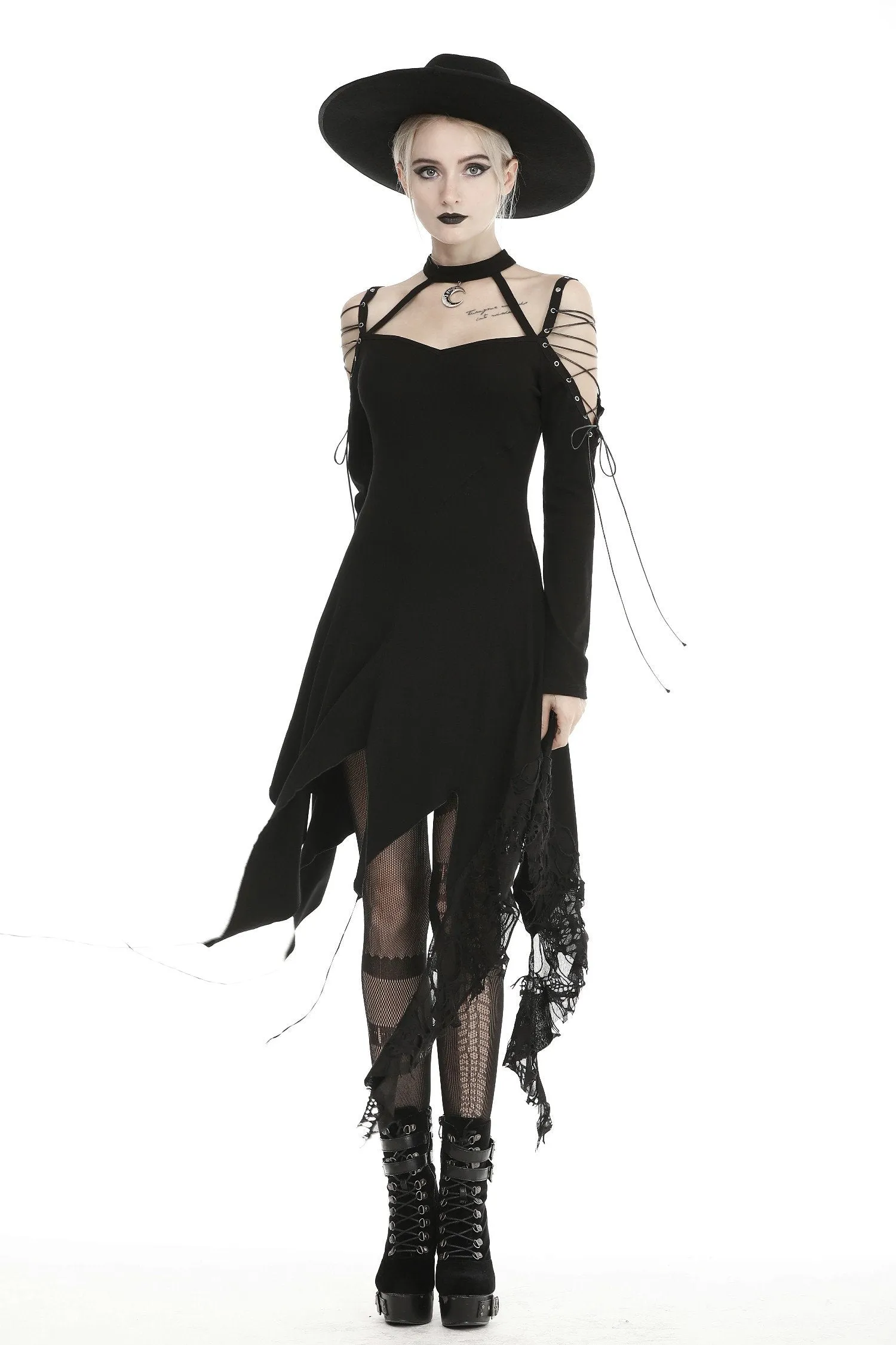 Punk off-shoulders ripped dress DW430