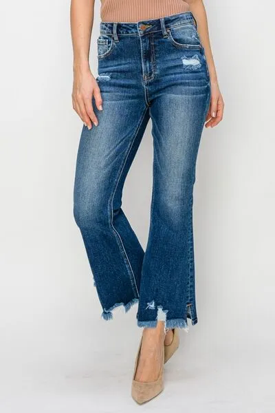 RISEN High Waist Raw Hem Flare Jeans