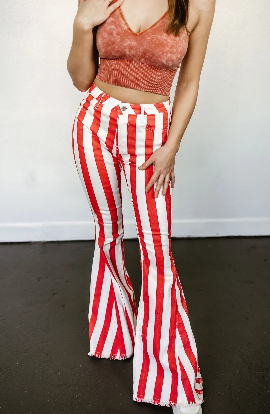 Serendipity Striped Flare Jeans in Red