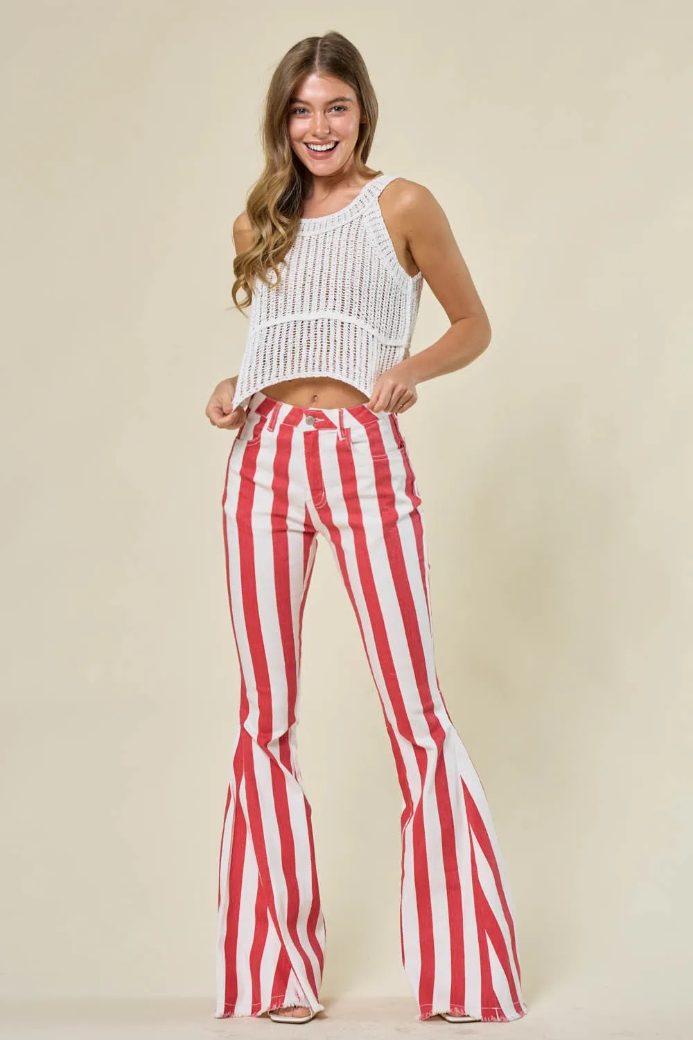 Serendipity Striped Flare Jeans in Red