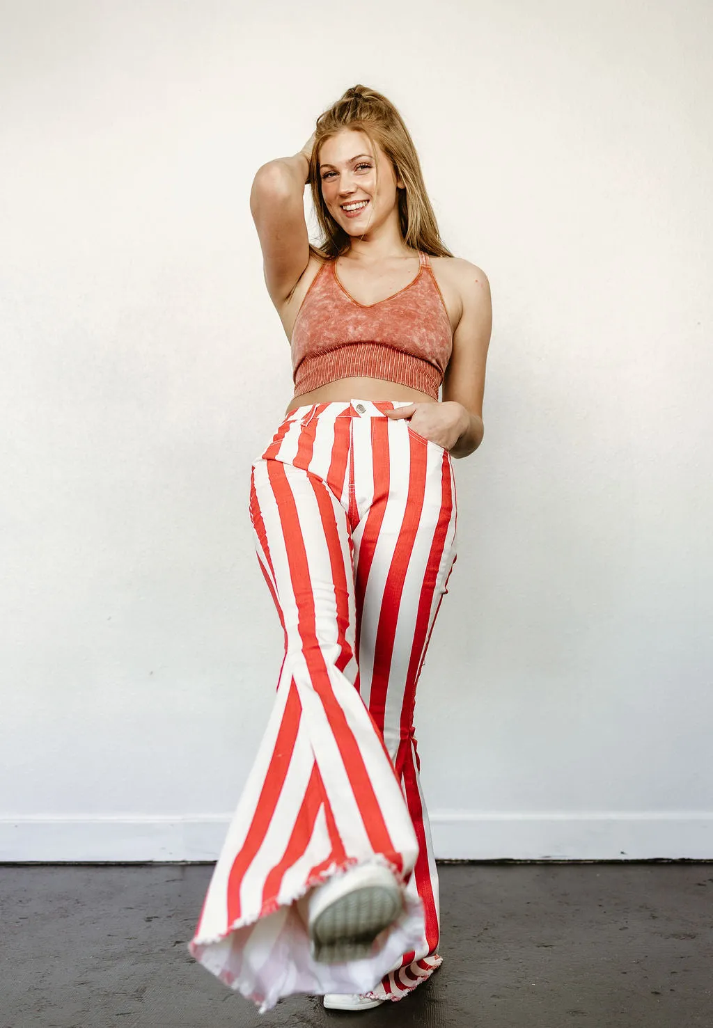 Serendipity Striped Flare Jeans in Red