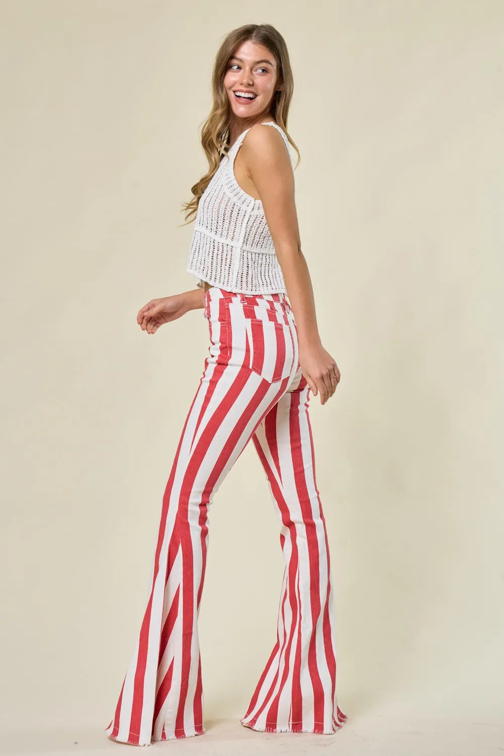 Serendipity Striped Flare Jeans in Red