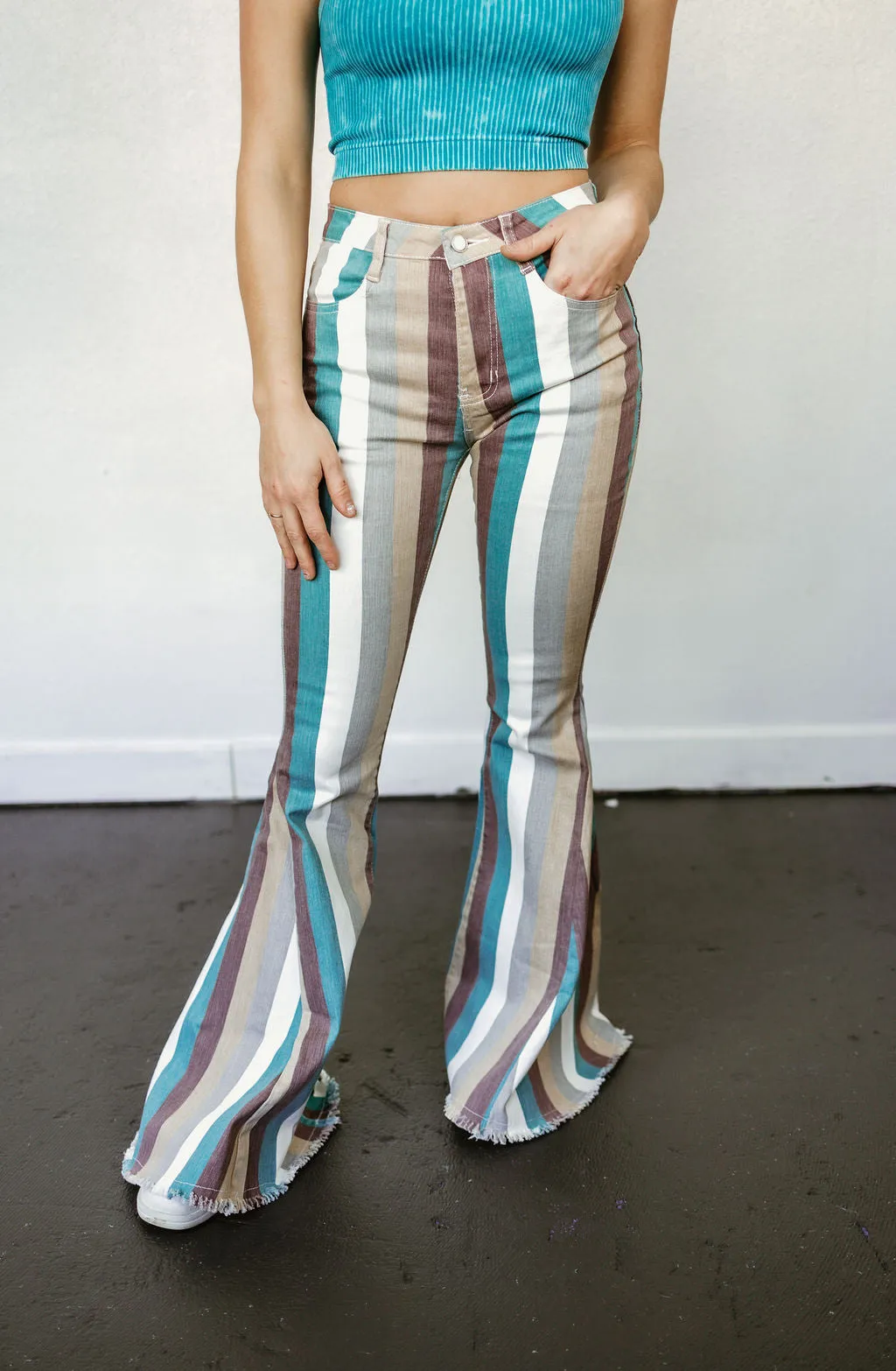 Serendipity Striped Flare Jeans in Turquoise Multi