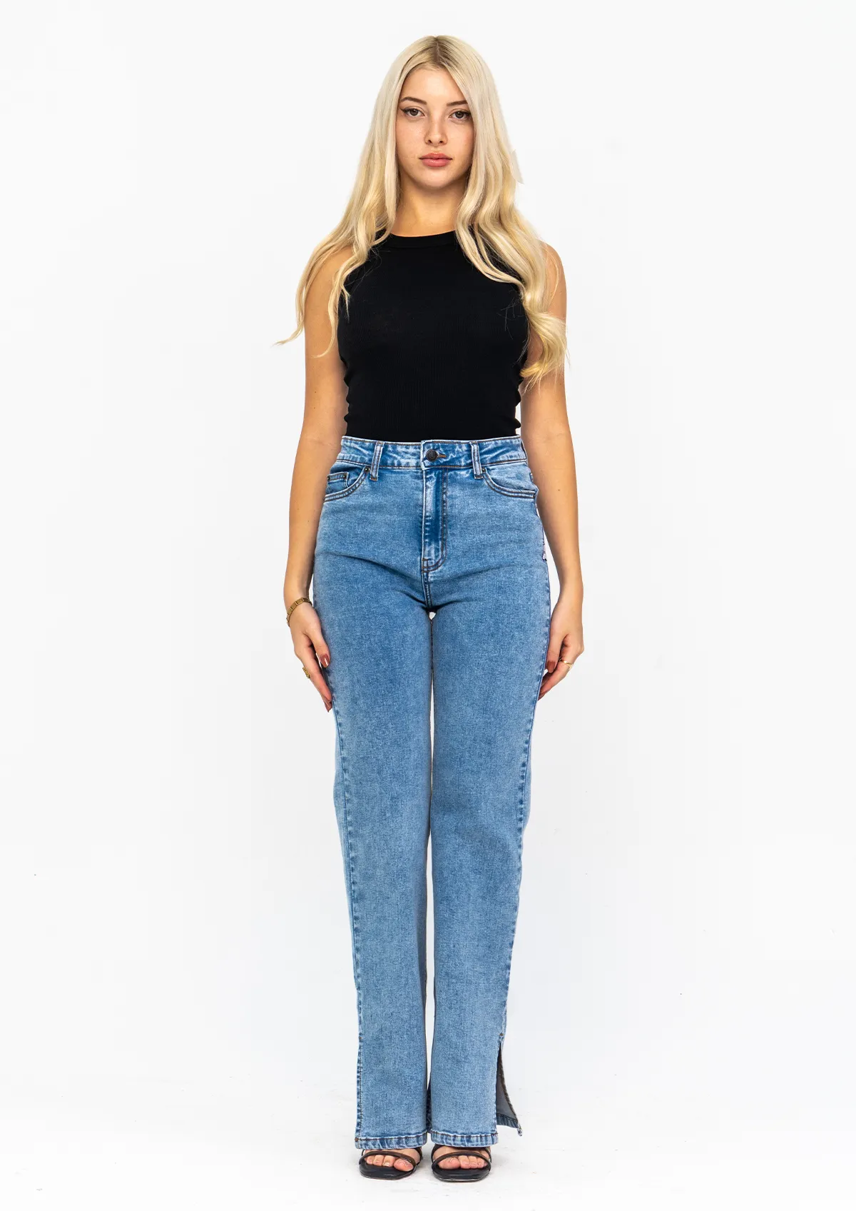 Split Hem Straight Leg Jeans