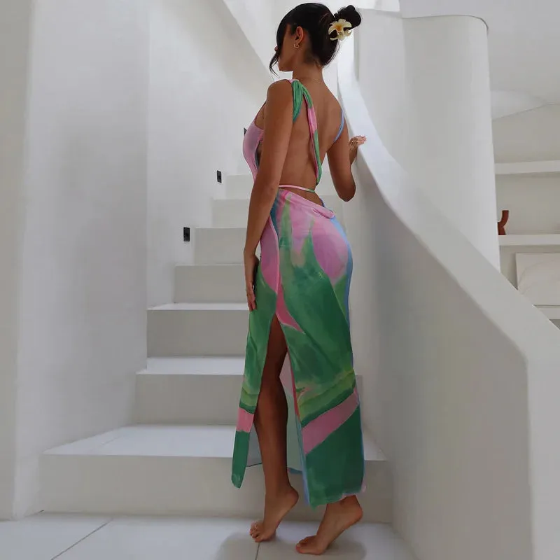 Summer Body Printedcon Sexy Backless Sleeveless Evening Maxi Dress