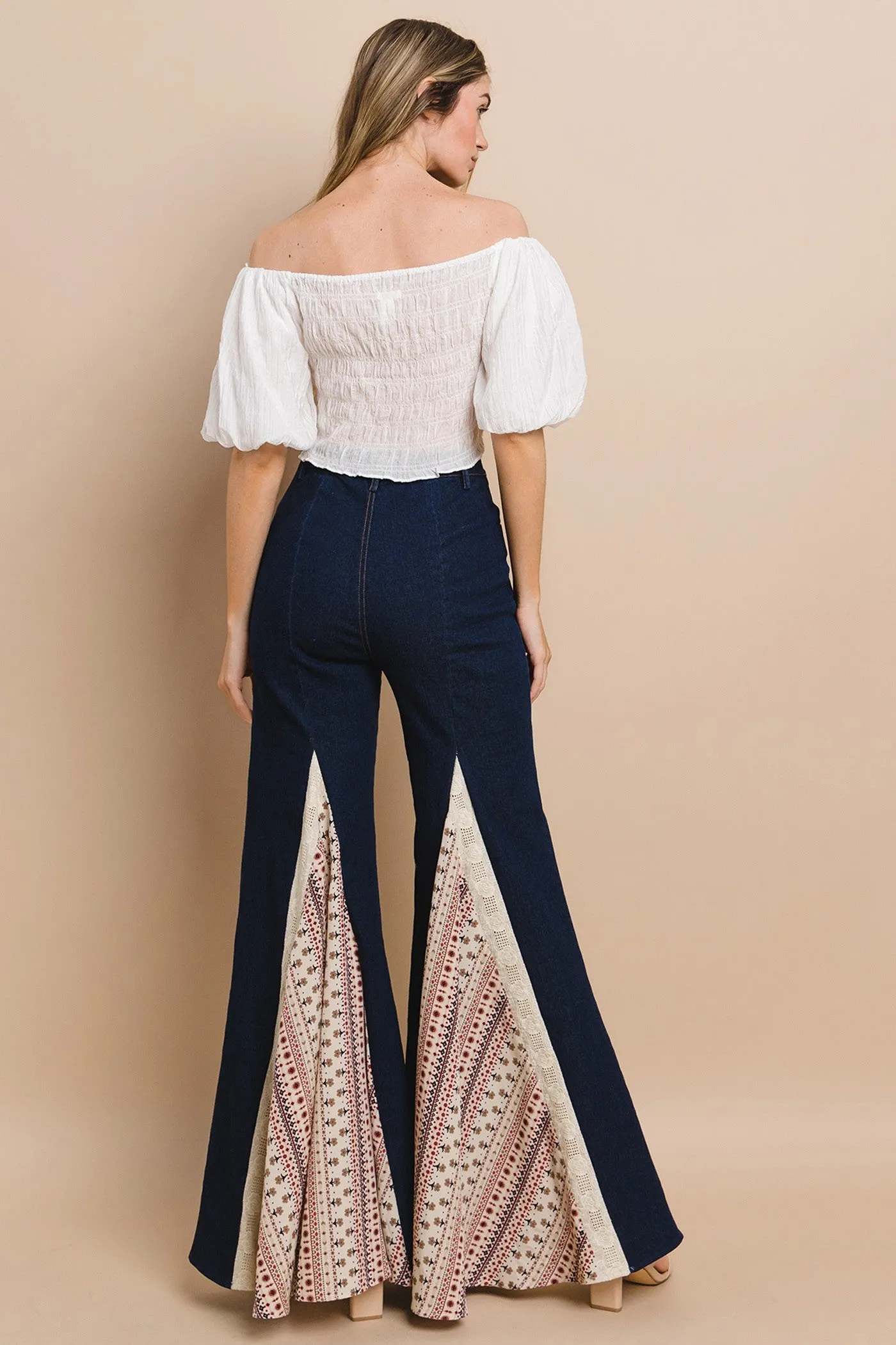 Wanderlust Wide Leg Lace Detail Flare Jeans