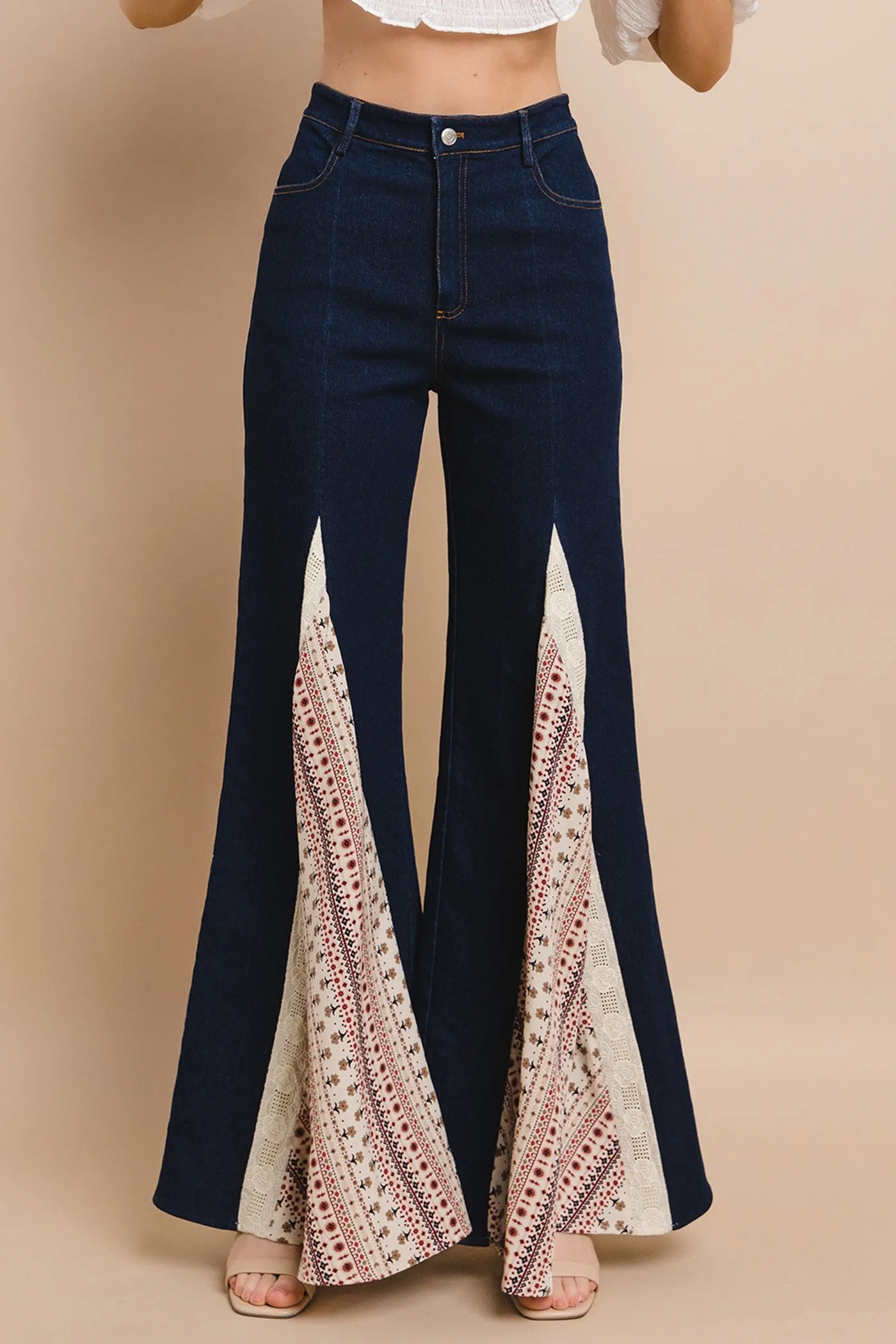 Wanderlust Wide Leg Lace Detail Flare Jeans