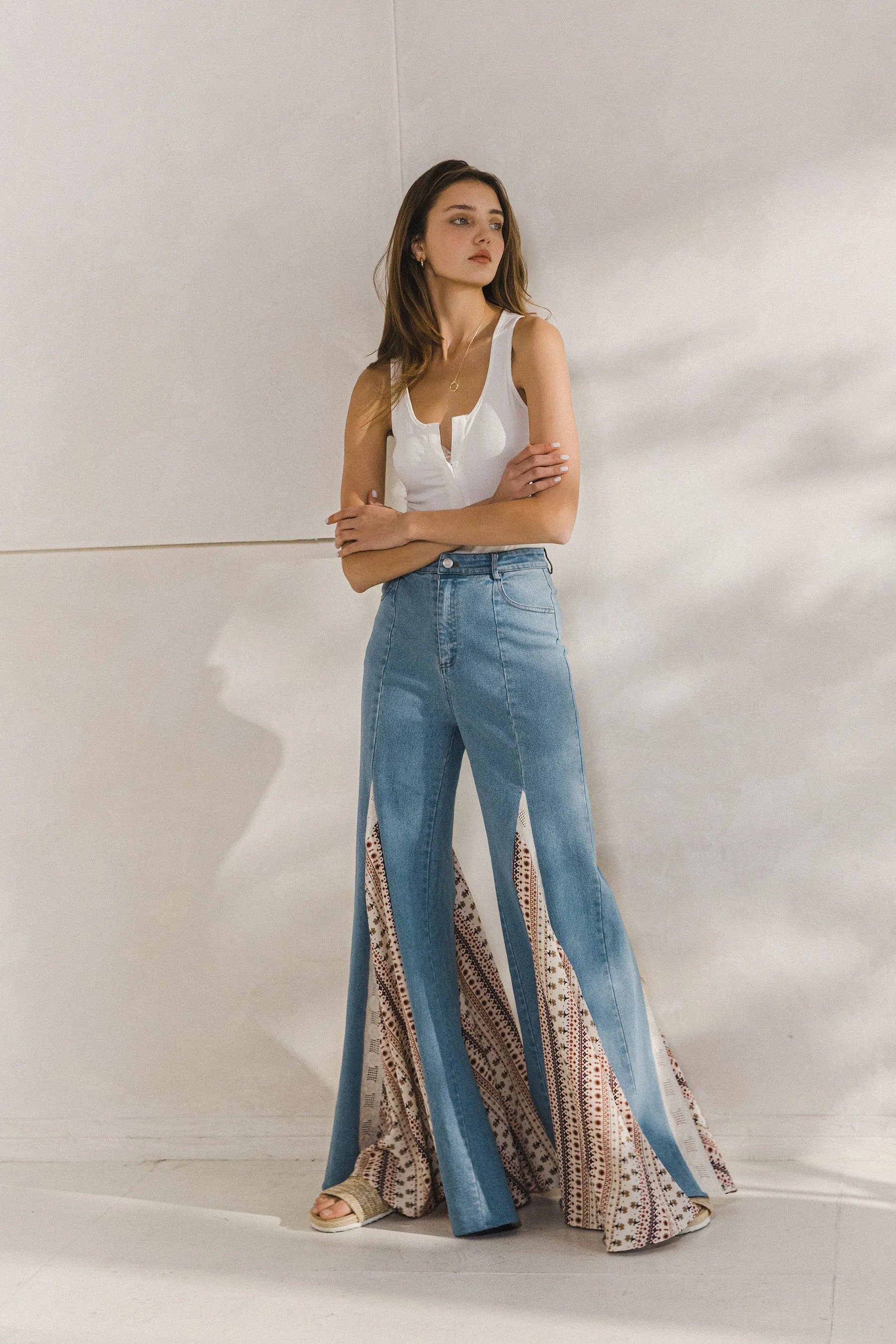 Wanderlust Wide Leg Lace Detail Flare Jeans