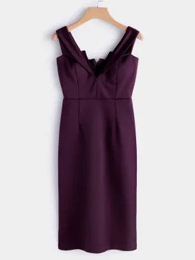 Wholesale Burgundy V-Neck Off The Shoulder Short Sleeve Plain Zip Back Slit Sexy Dresses