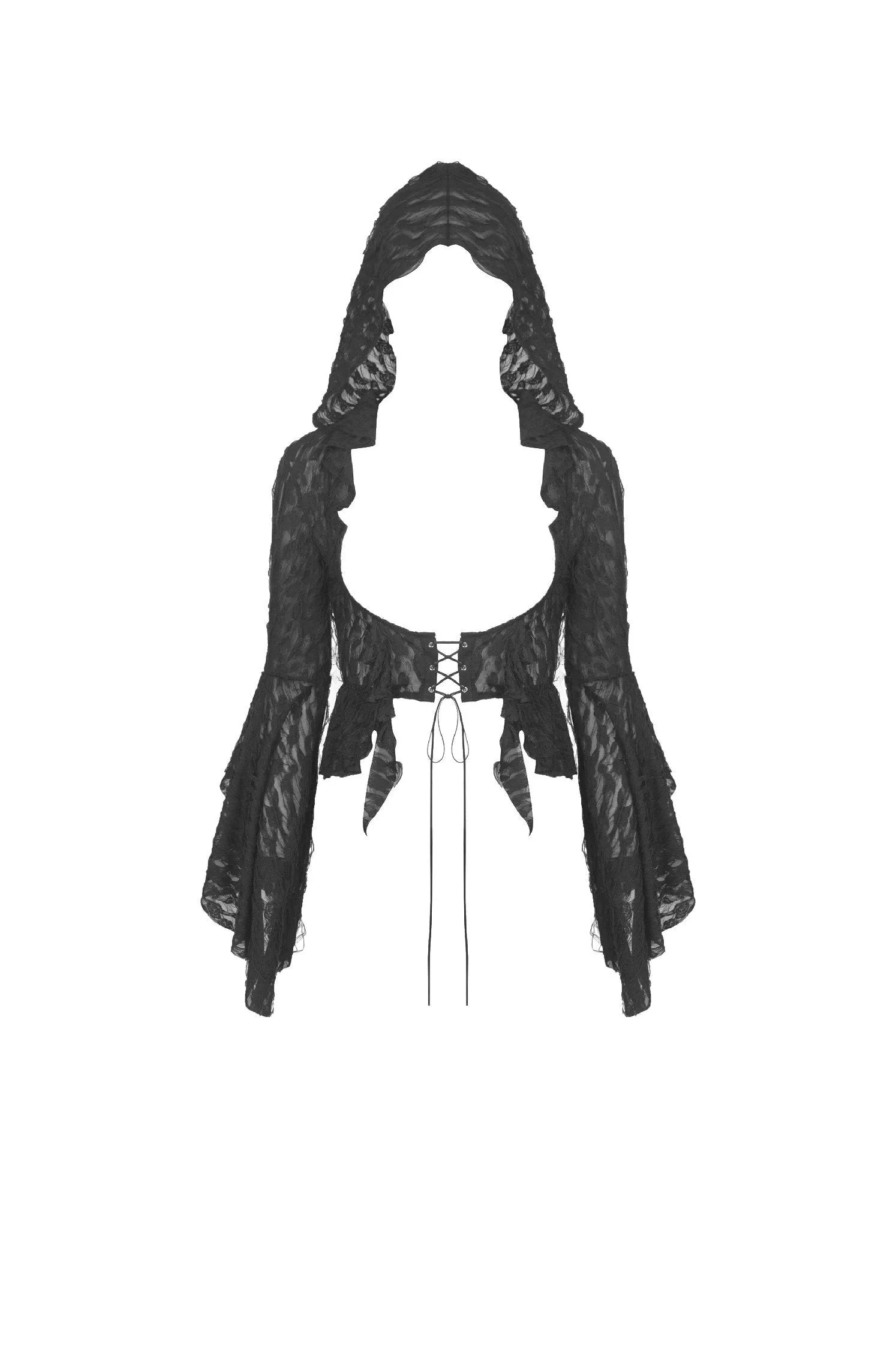 Women's ripped lace bell sleeves hooded thin tailcoat JW219