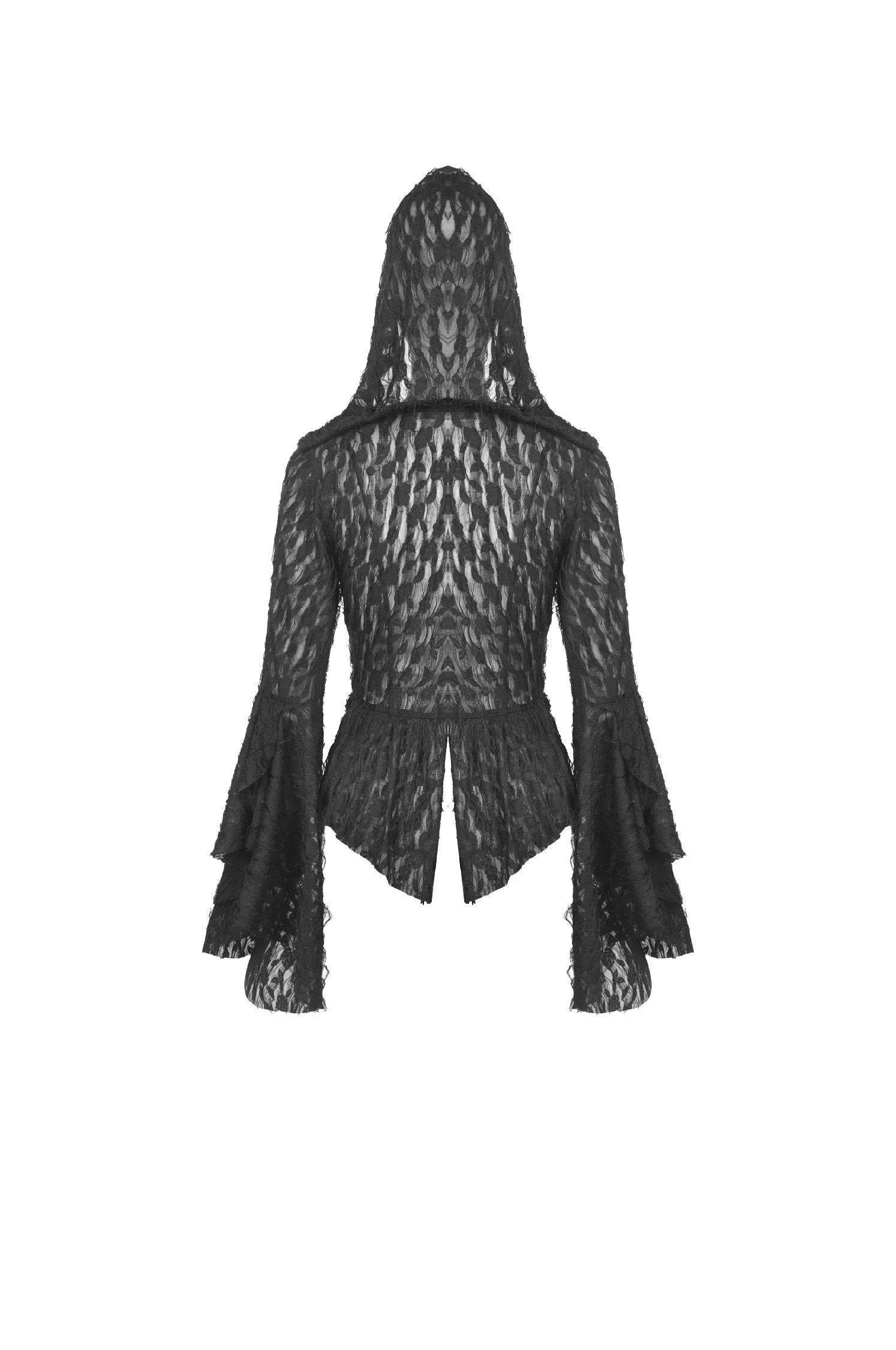 Women's ripped lace bell sleeves hooded thin tailcoat JW219